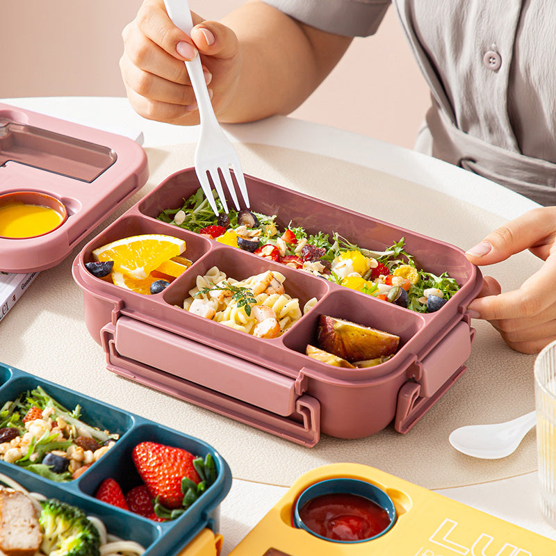 All-in-One Thermal Lunch Box Set for Kids Bento Style with Carry Bag