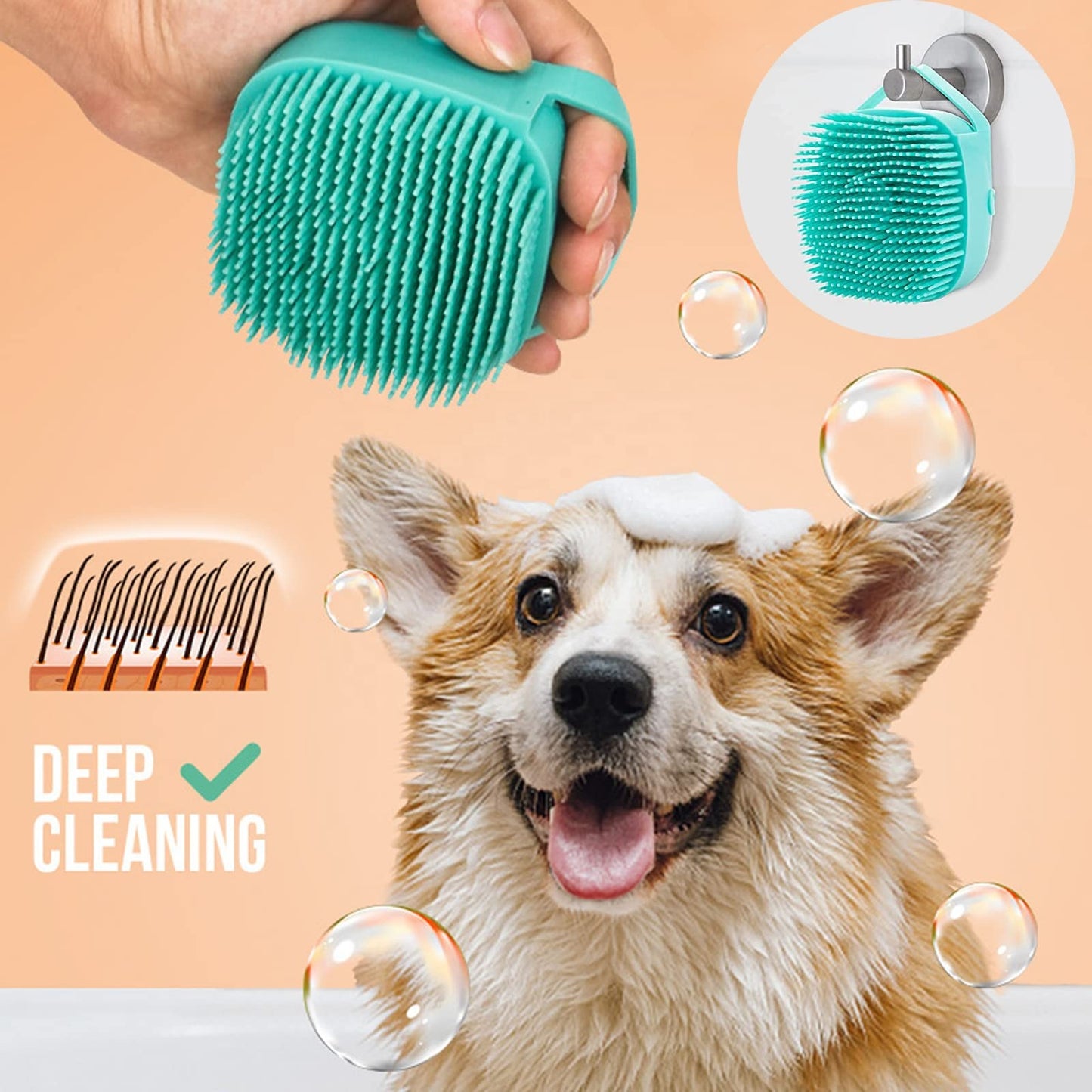 Soft Silicone Dog Shower Brush – Bath, Grooming & Hair Cleaner