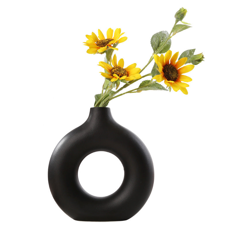 Unique White Ceramic Donut Urn – Handmade Vase for Nordic Home Decor